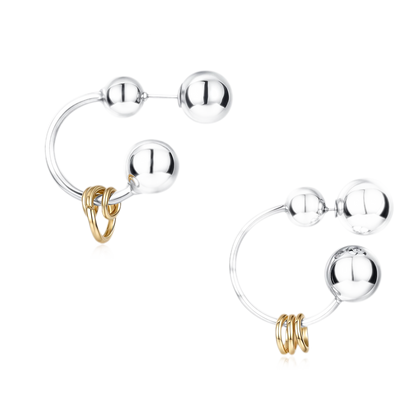 Reconstructed Series Gold and Silver Ball Earrings