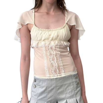 Lace Ruffle Fitted Chiffon Top