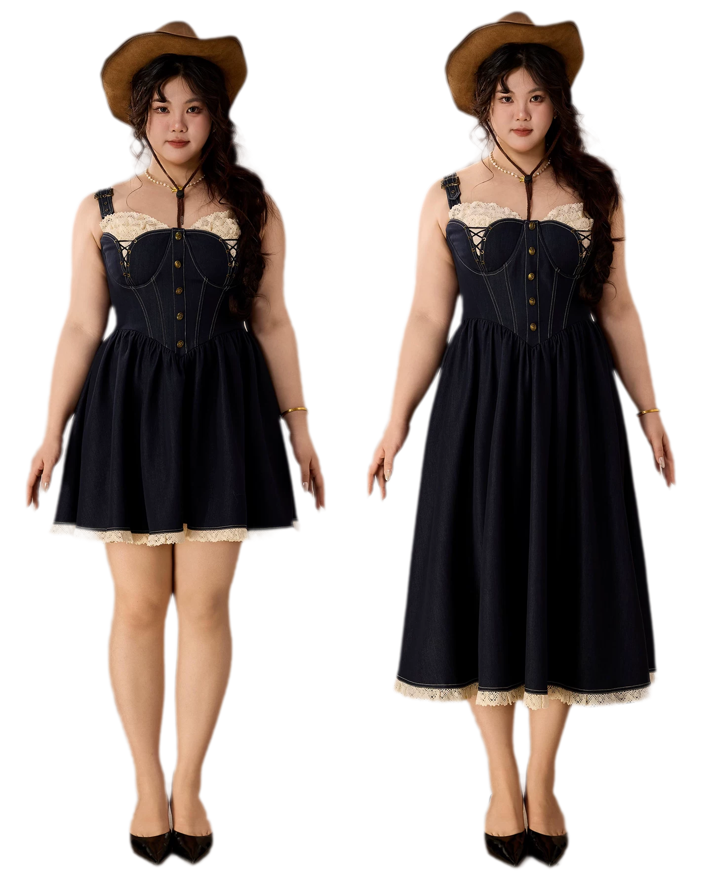 Boned Lace Denim Dress