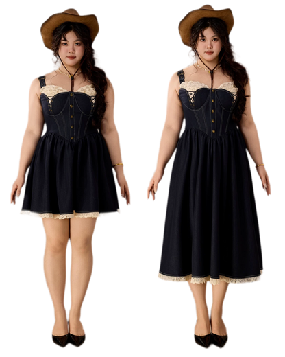 Boned Lace Denim Dress