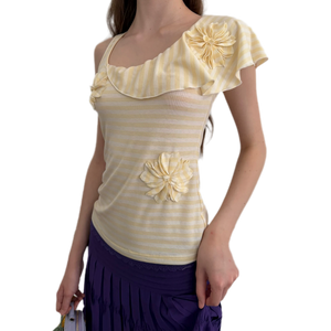 Cream Yellow/Gray Stripes / S