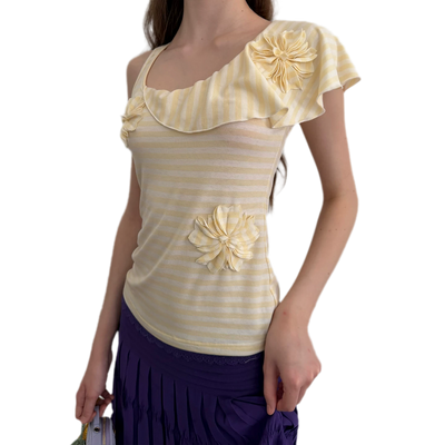 Cream Yellow/Gray Stripes / S