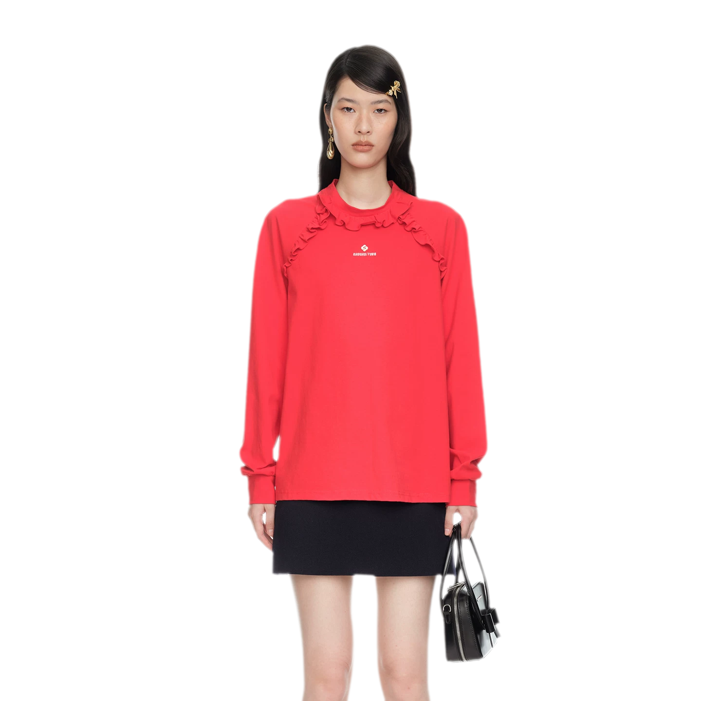 Ruffled Relaxed Cotton Long-Sleeve Tee