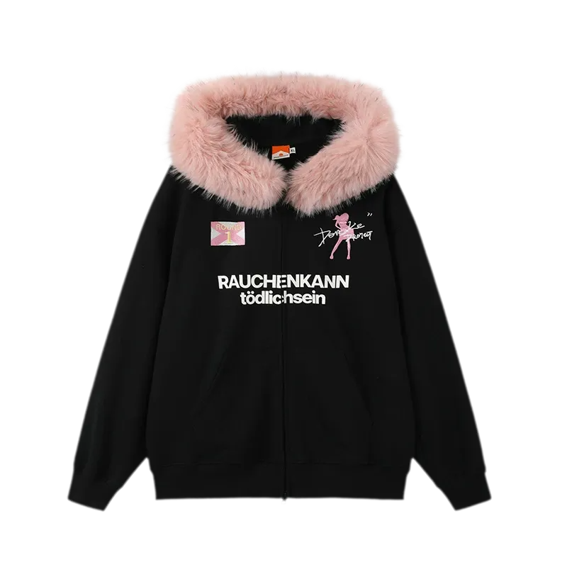 Fur Trim Oversized Zip Hoodie