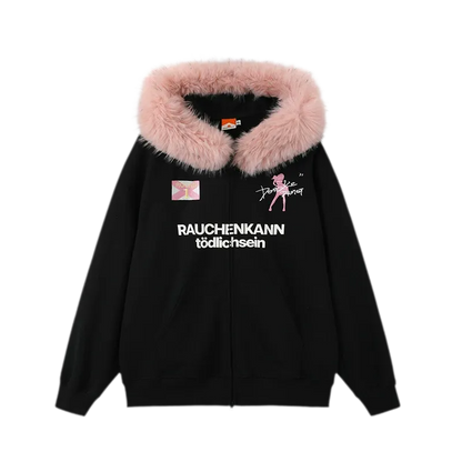 Fur Trim Oversized Zip Hoodie