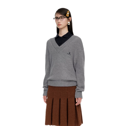 Wool Ribbed V-Neck Sweater