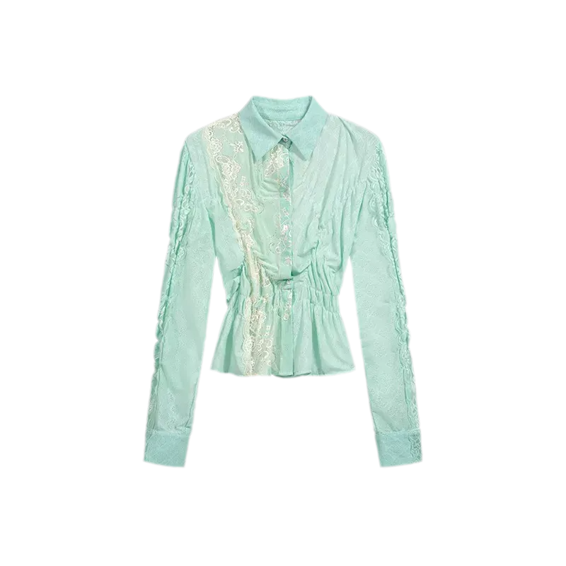 Lace Shirred Peplum Blouse