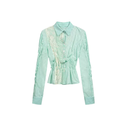 Lace Shirred Peplum Blouse
