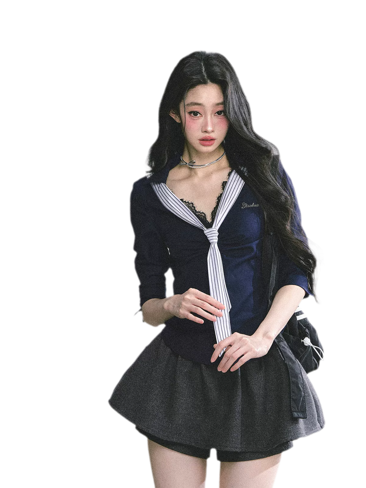 細條紋蕾絲 Polo 衫