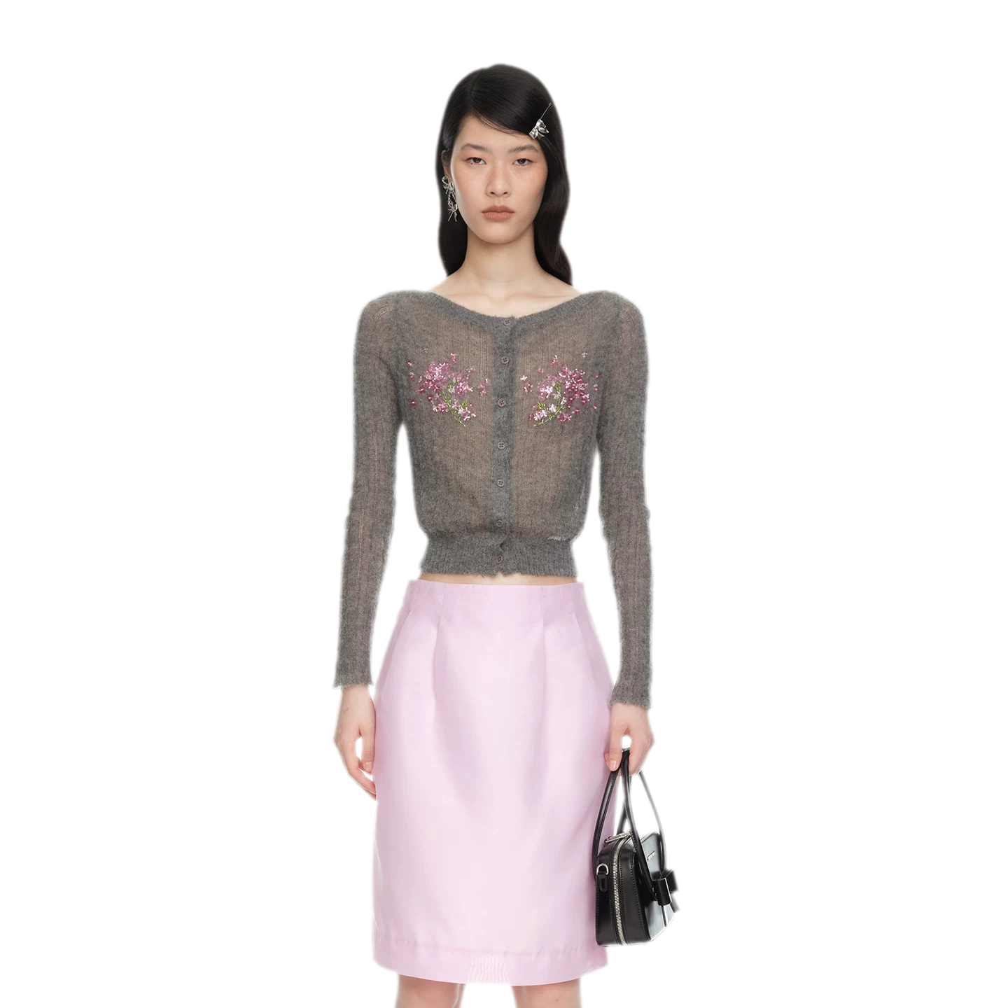 Beaded Floral Fitted Knit Top