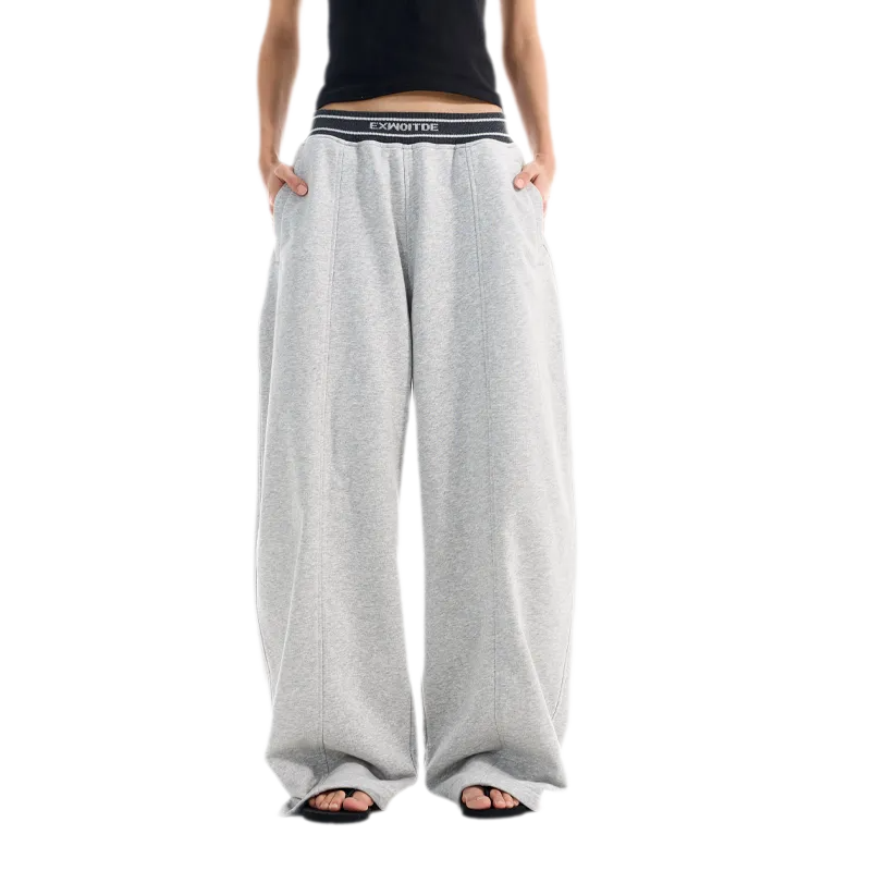 Contrast Ribbed Curved-Leg Sweatpants