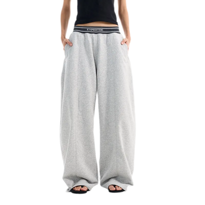 Contrast Ribbed Curved-Leg Sweatpants