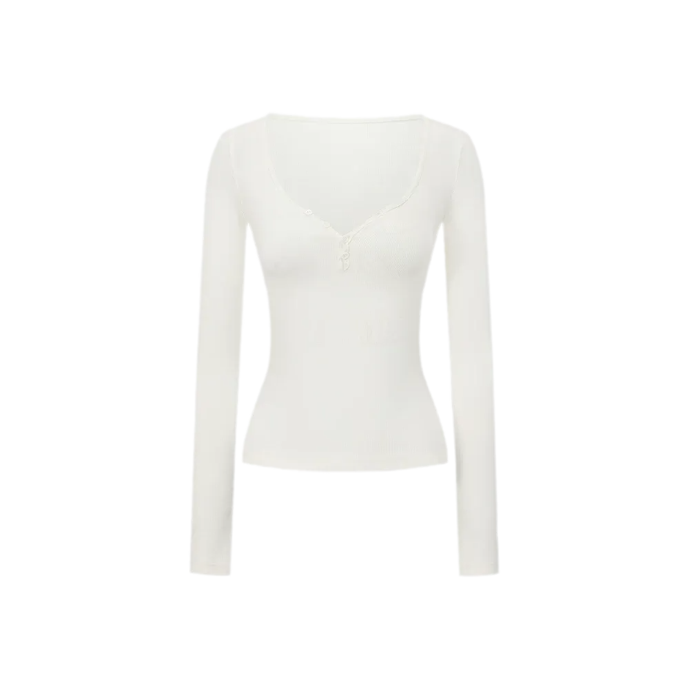 Ribbed V-Neck Button Top