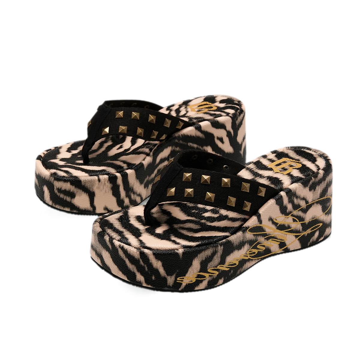 Studded Animal Print Platform Slides