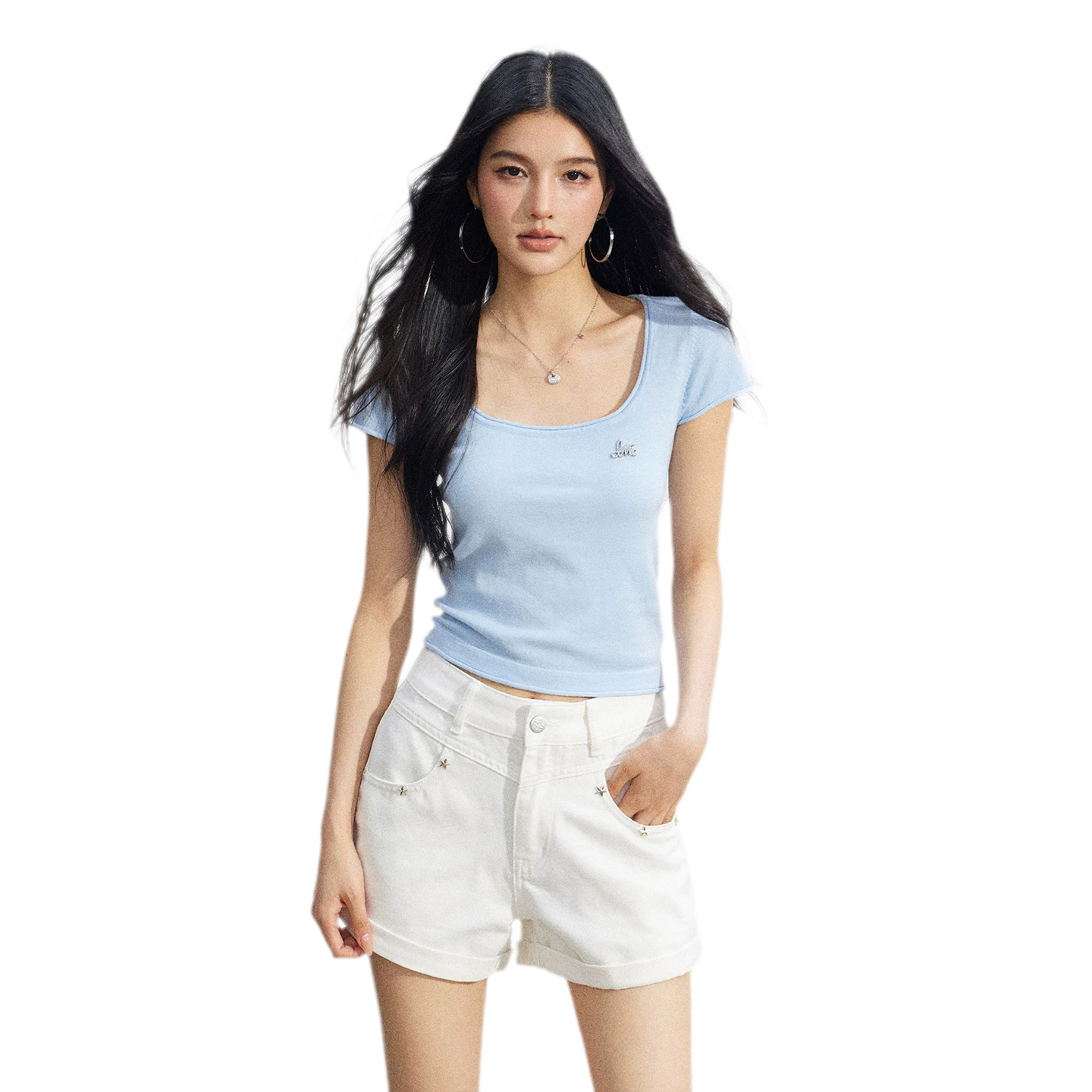 Candy Color U-Neck Short Sleeve T-Shirt