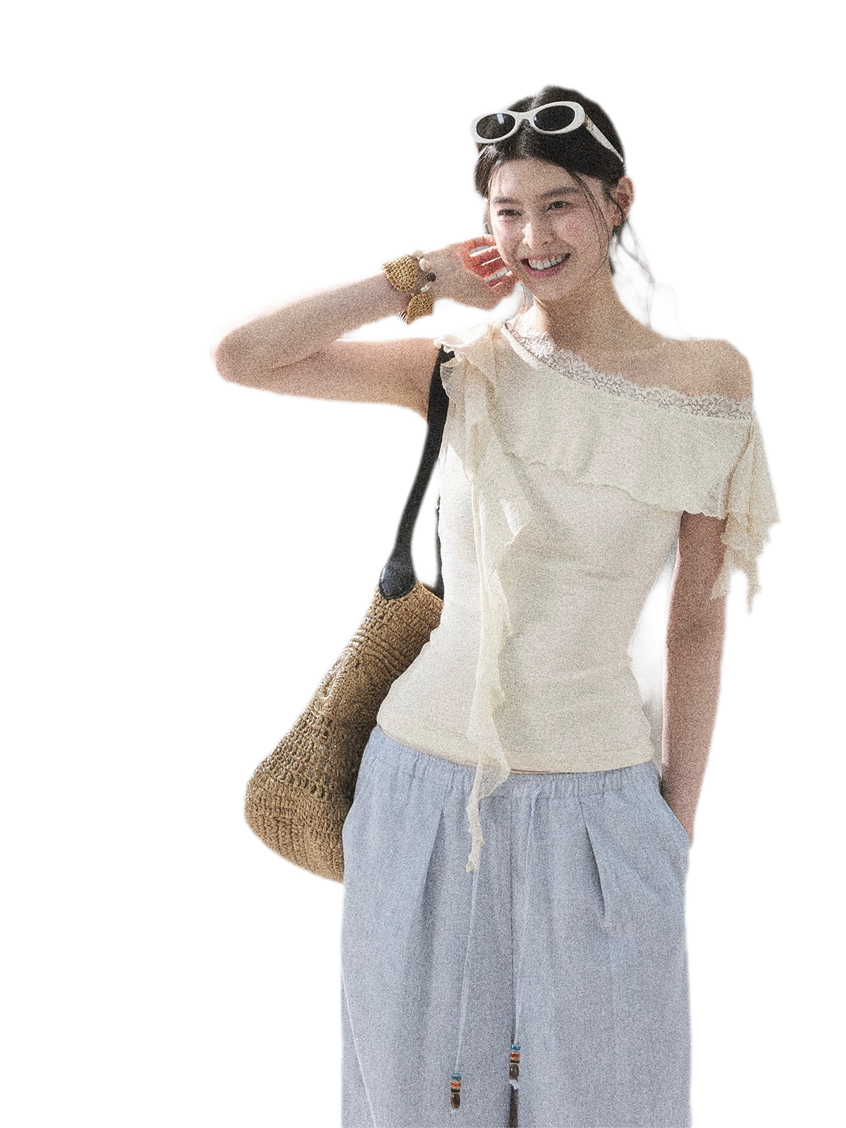 Lace One-Shoulder Crop Tee