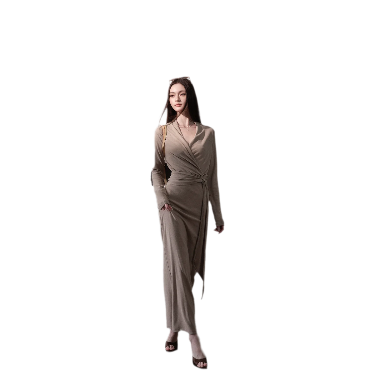 Twist-Waist Wrap Knit Dress