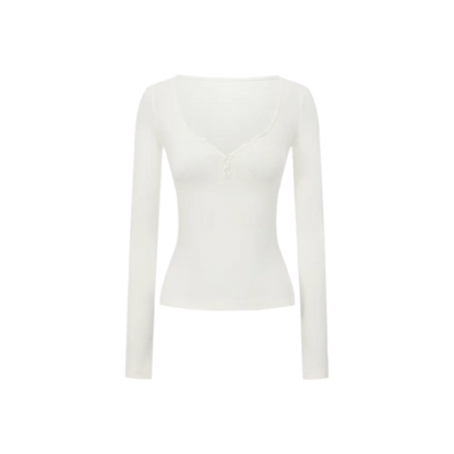 Ribbed V-Neck Button Top
