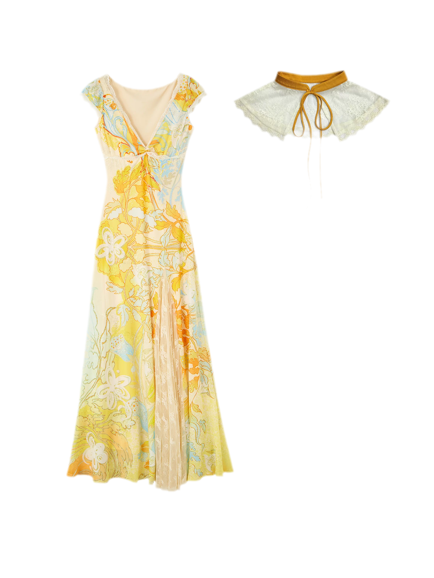 Gold Embroidered Lace Tea Dress