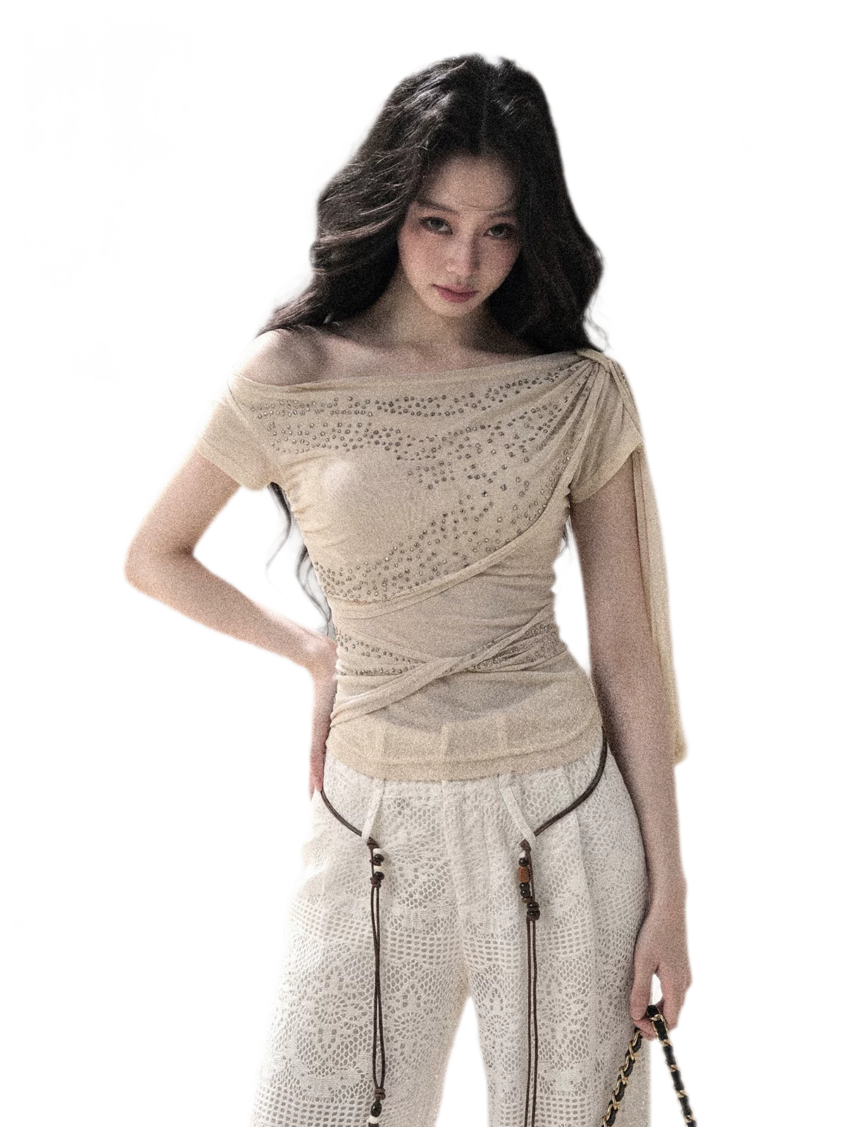 Mesh Drape Rhinestone Top | Final Sale