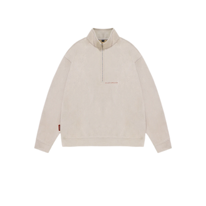 Faux Suede Oversize Polo Sweatshirt