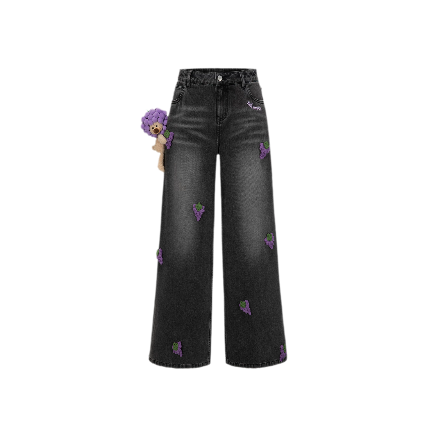 Fruit Embroidered Wide-Leg Pants
