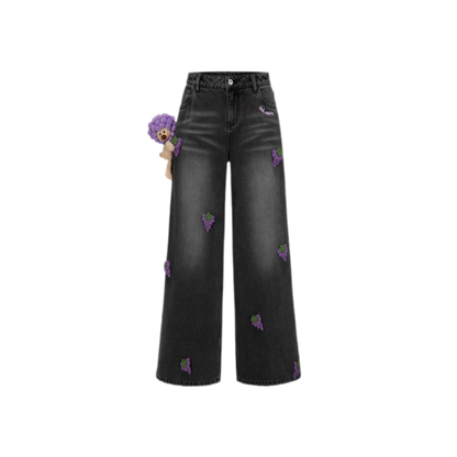 Fruit Embroidered Wide-Leg Pants