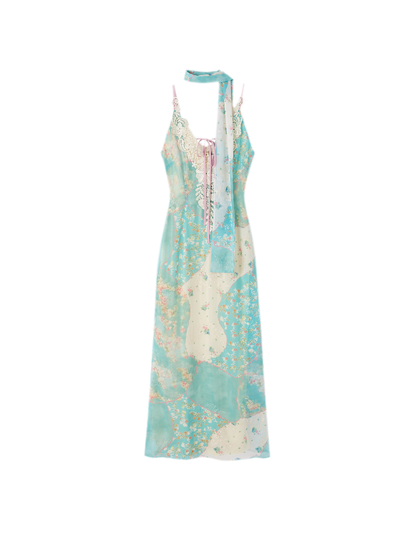 Iris Floral Lace Trim Vintage Dress