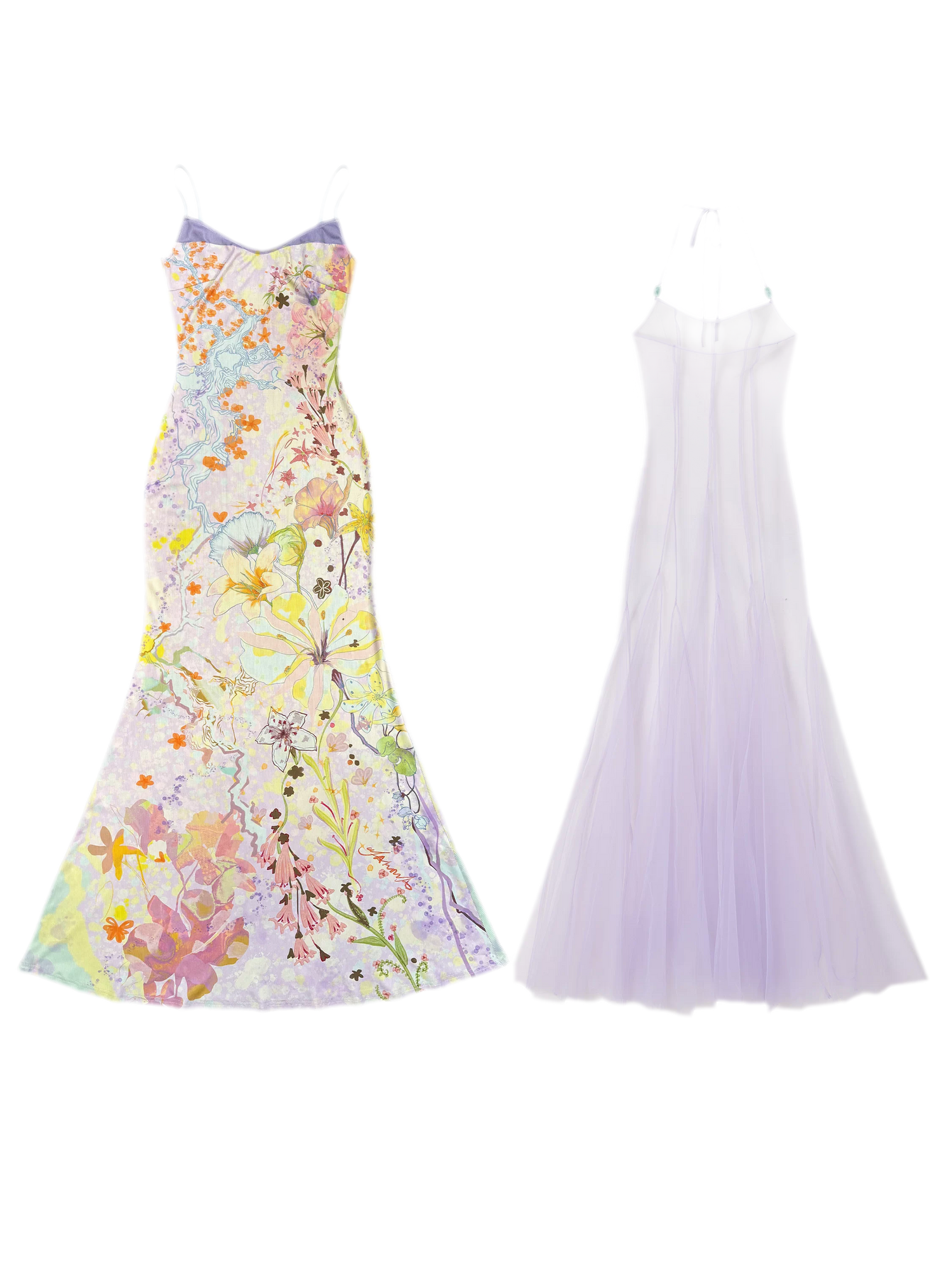 Oil-Painted Print Organza Set