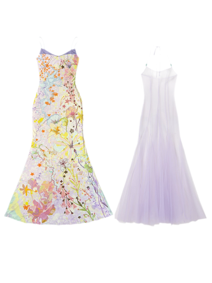 Oil-Painted Print Organza Set