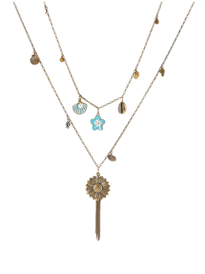 Vintage Sunflower Tassel Necklace