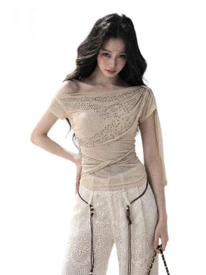 Mesh Drape Rhinestone Top | Final Sale