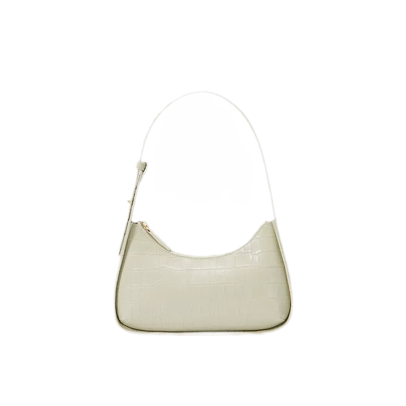 Crocodile Textured Curved Shoulder Bag