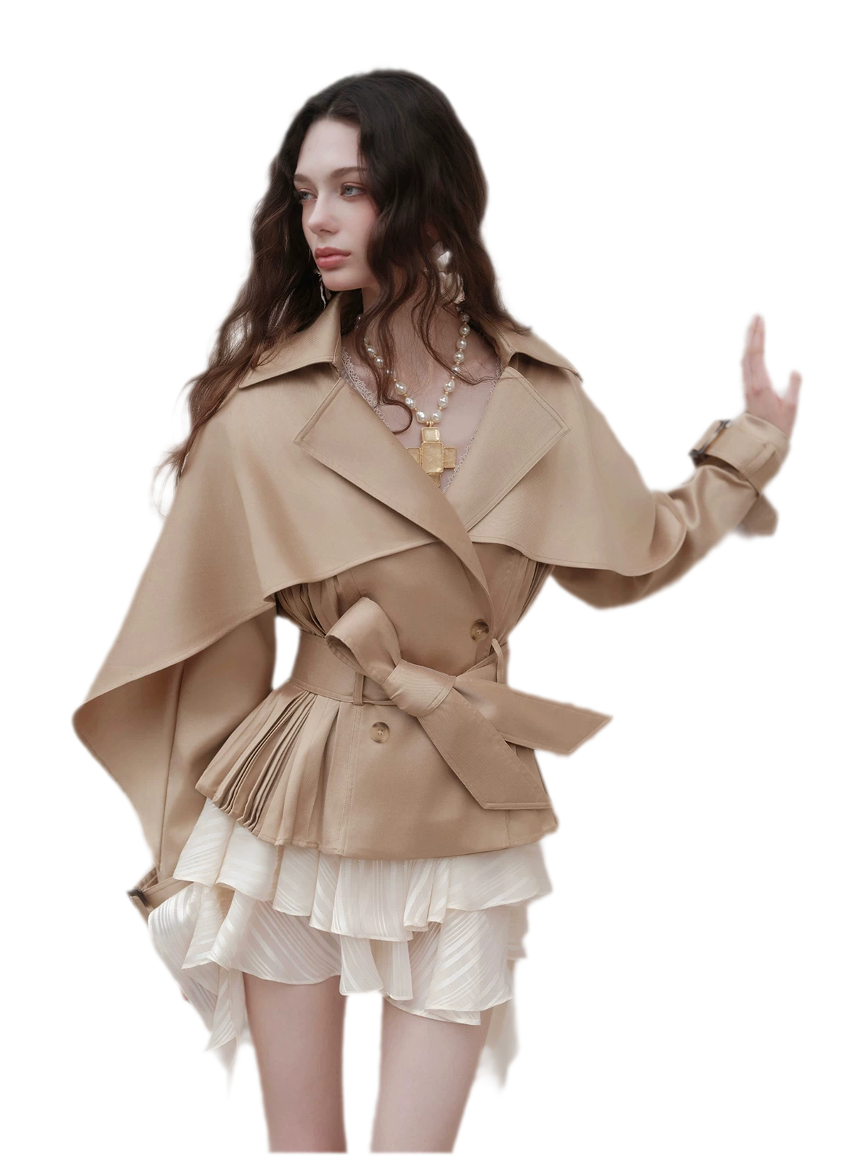 Glossy Cape Short Trench Coat