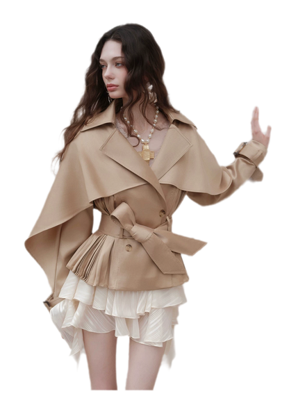 Glossy Cape Short Trench Coat