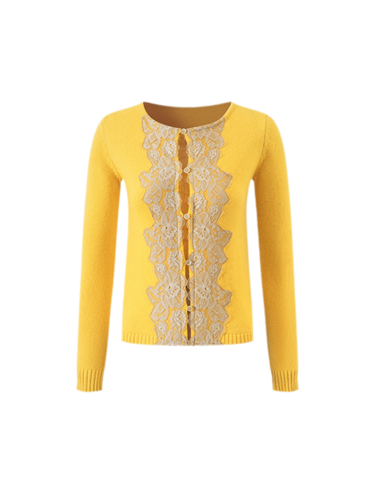 Conjunto de cárdigan de lana y falda de encaje