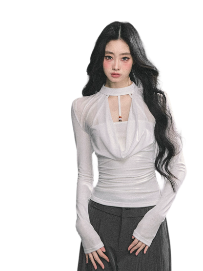 Áo dài tay nhún bóng