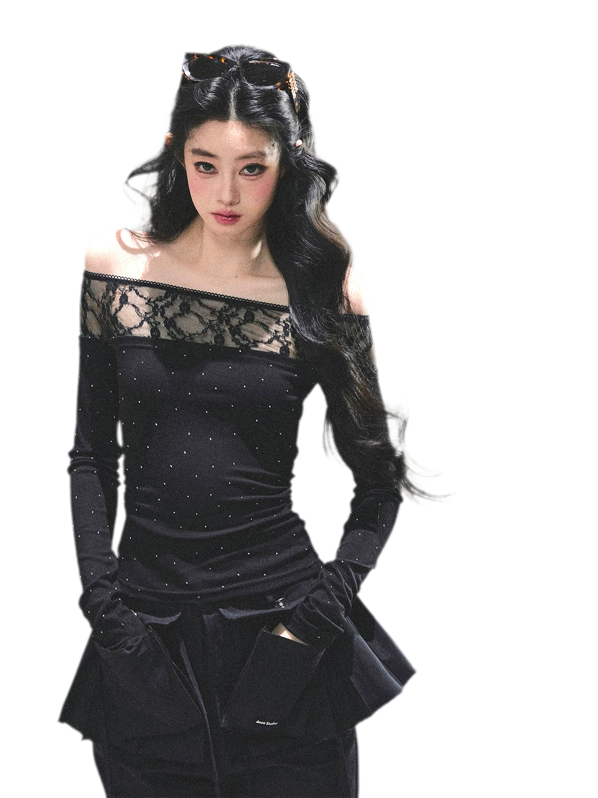 Off-Shoulder Lace Dot Tee