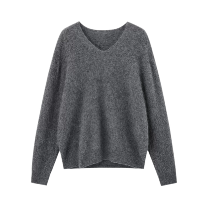 Flauschiger Mohairpullover mit V-Ausschnitt