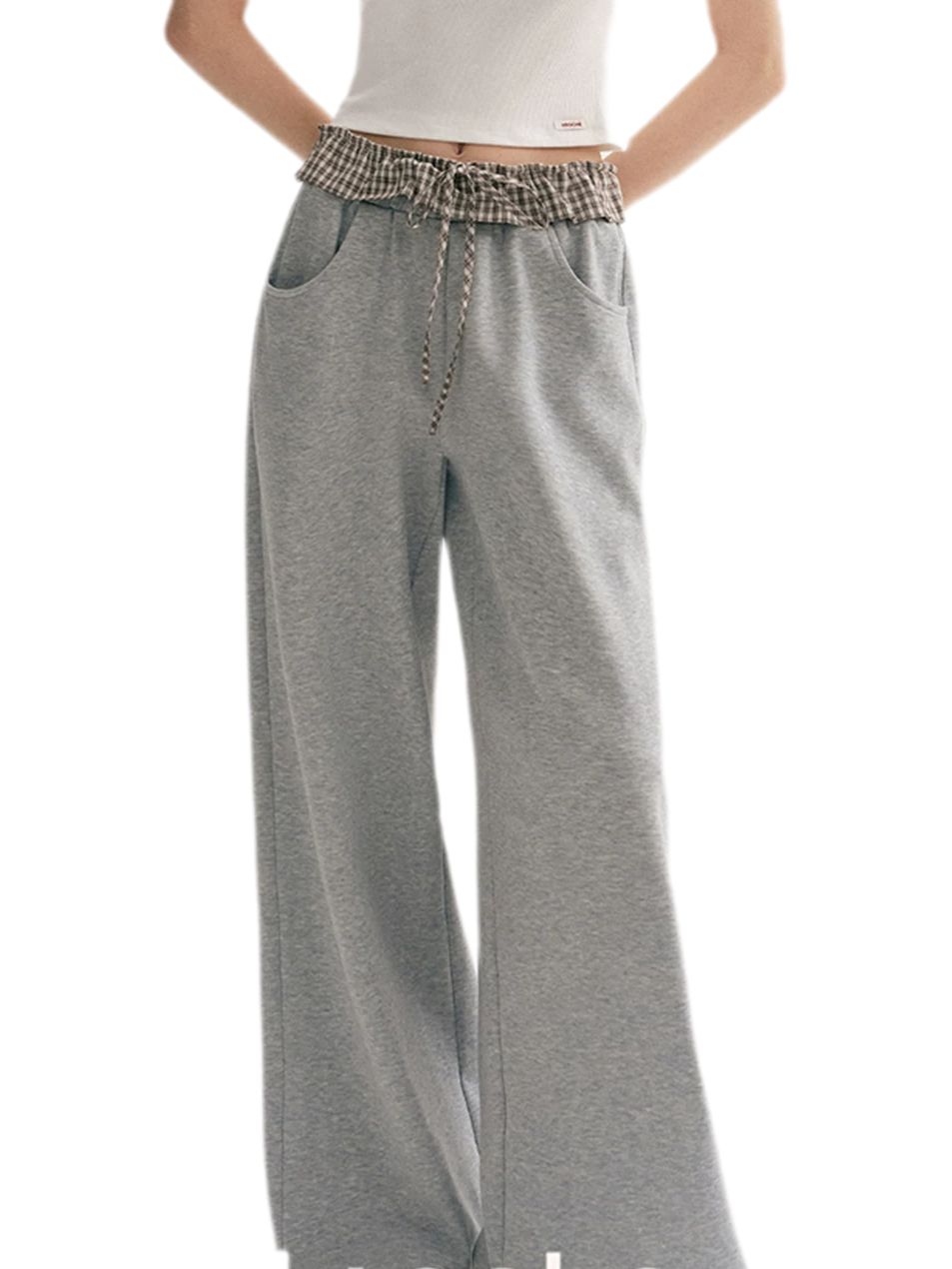 Contrast Plaid Wide Sweatpants