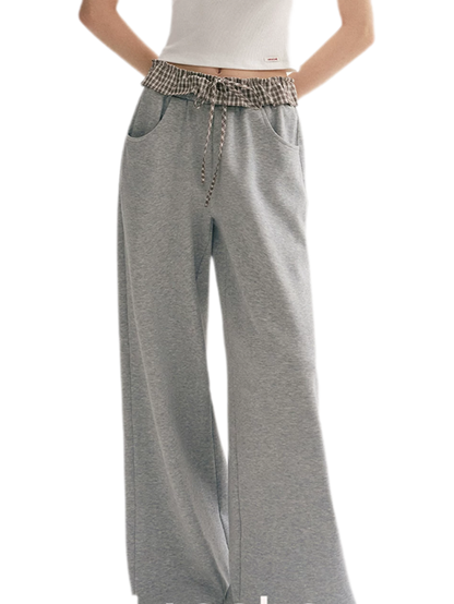 Contrast Plaid Wide Sweatpants