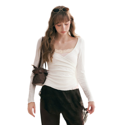Lace Crossover Slim T-Shirt