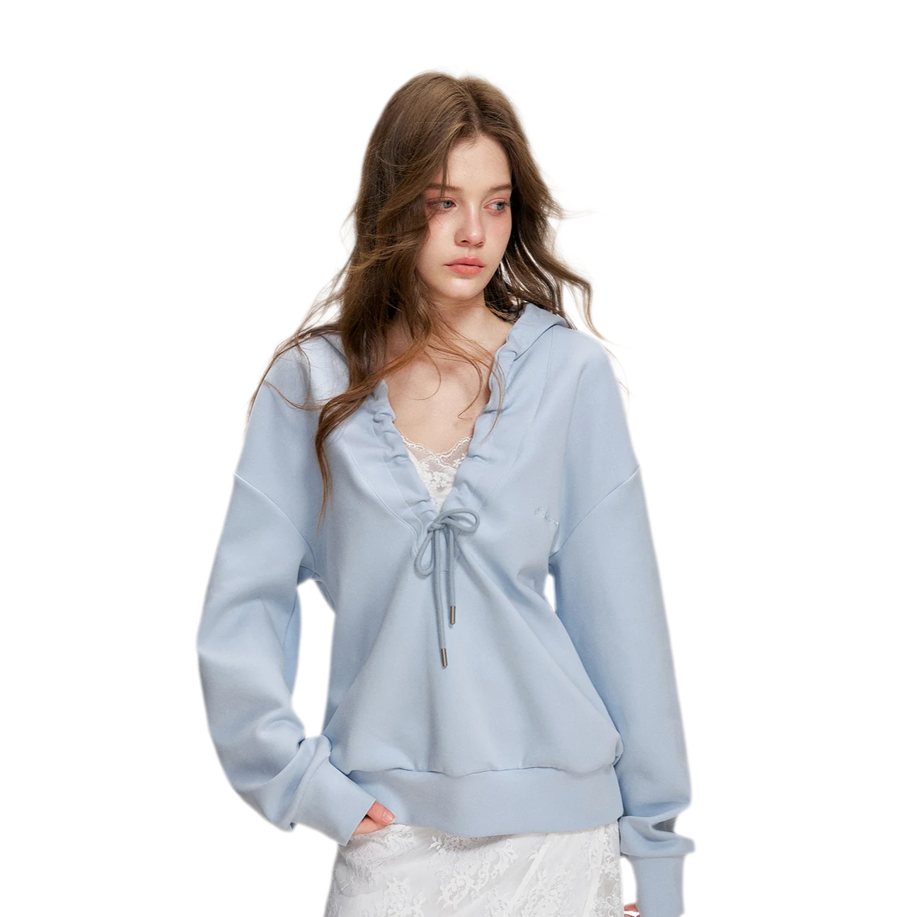 Cotton-Feel Ruched Oversized Hoodie