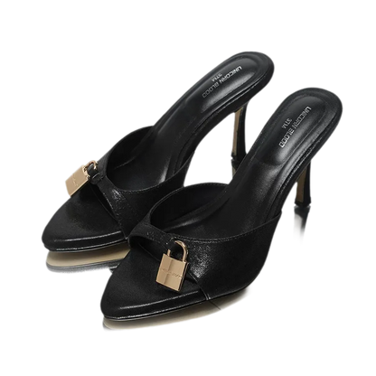 Buckle Pointed-Toe Heeled Mules