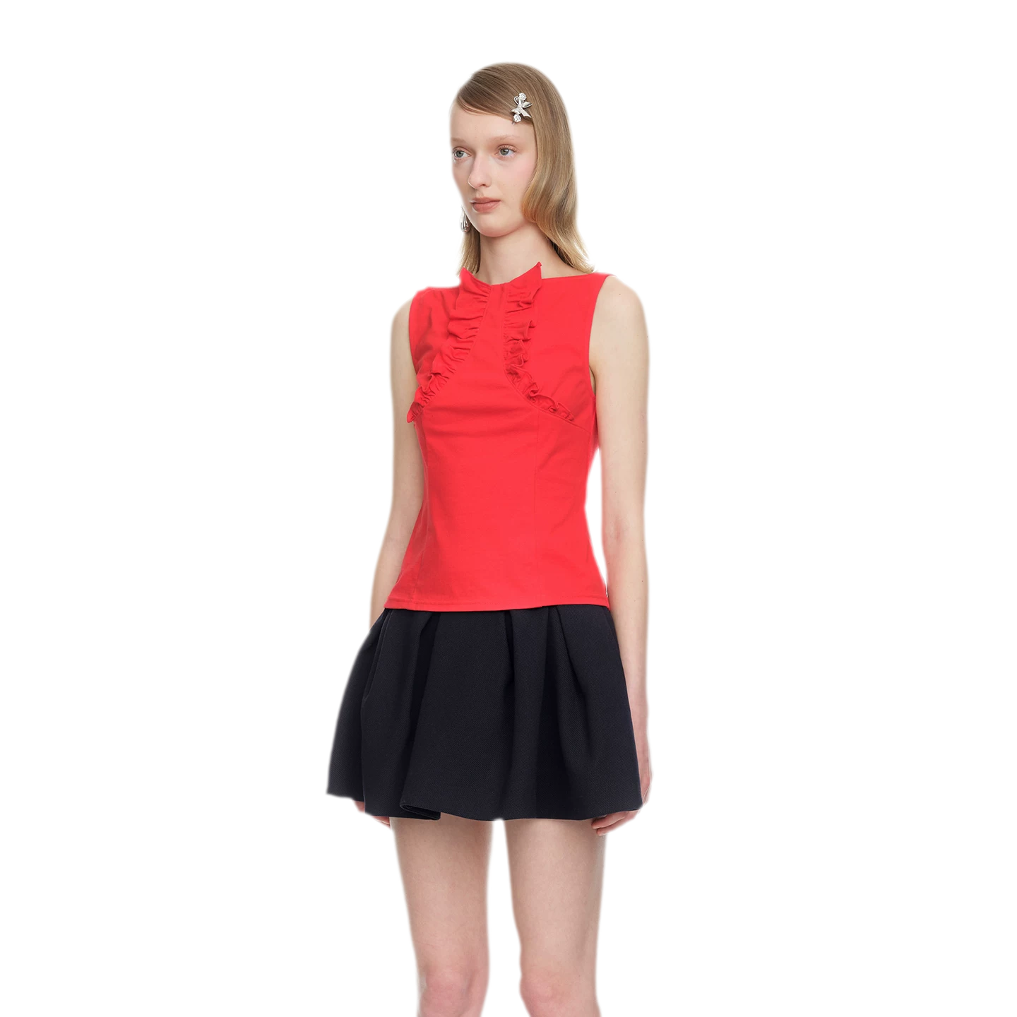 Ruffle Trim Fitted Top
