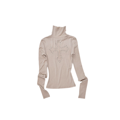 Rhinestone Lace Turtleneck Knit Top