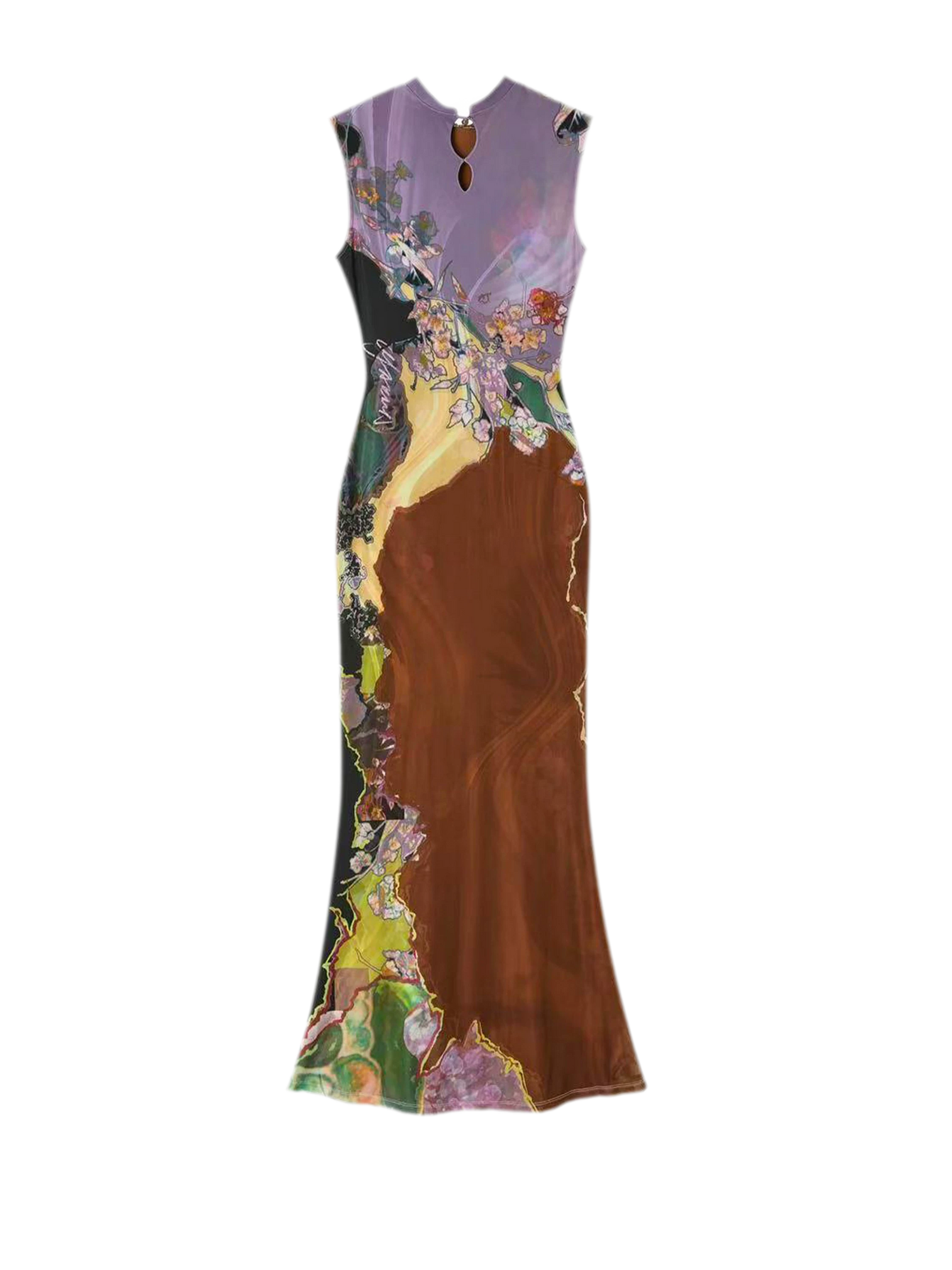 Tri-color Reversible Printed Qipao Dress