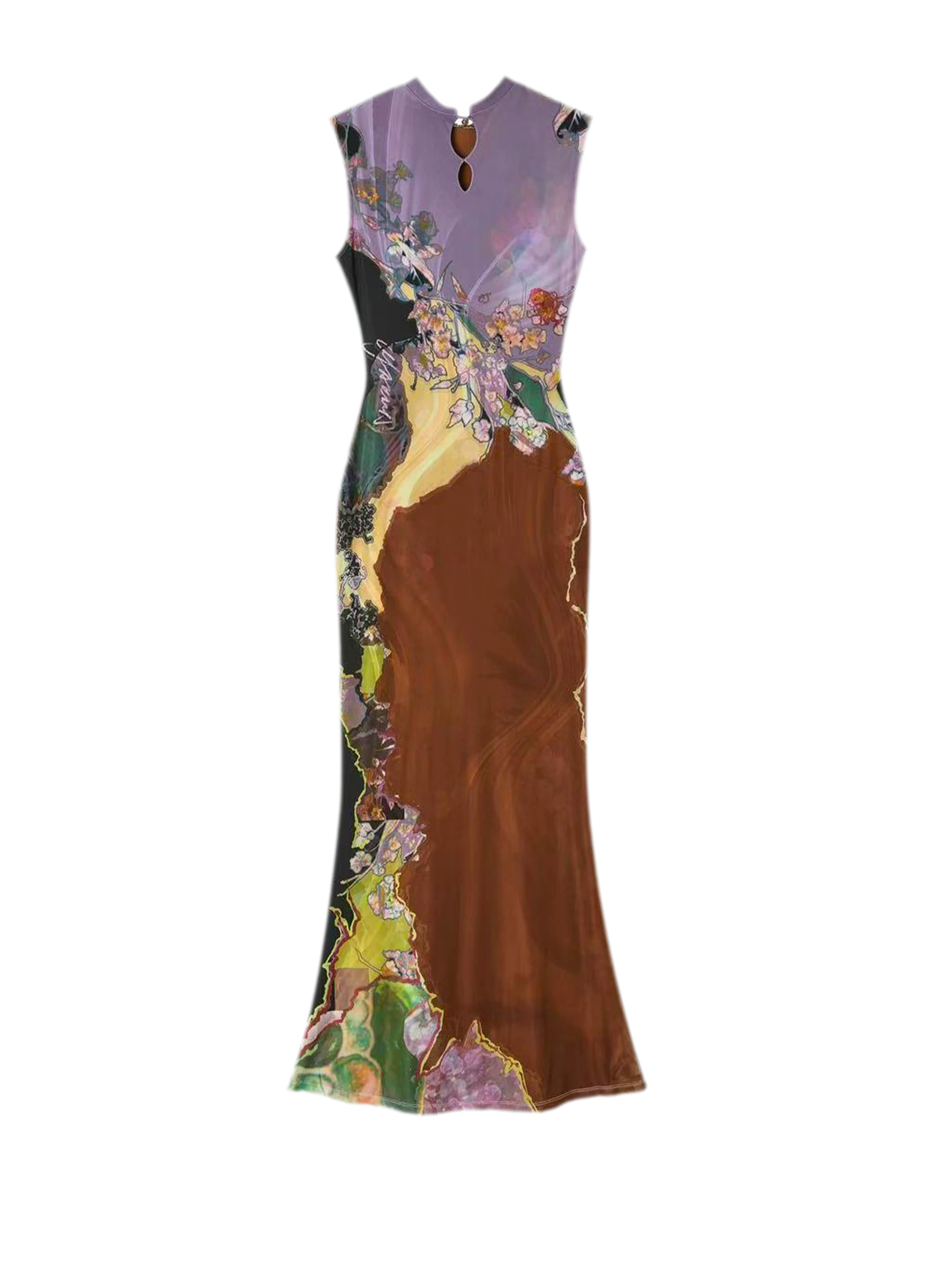 Tri-color Reversible Printed Qipao Dress