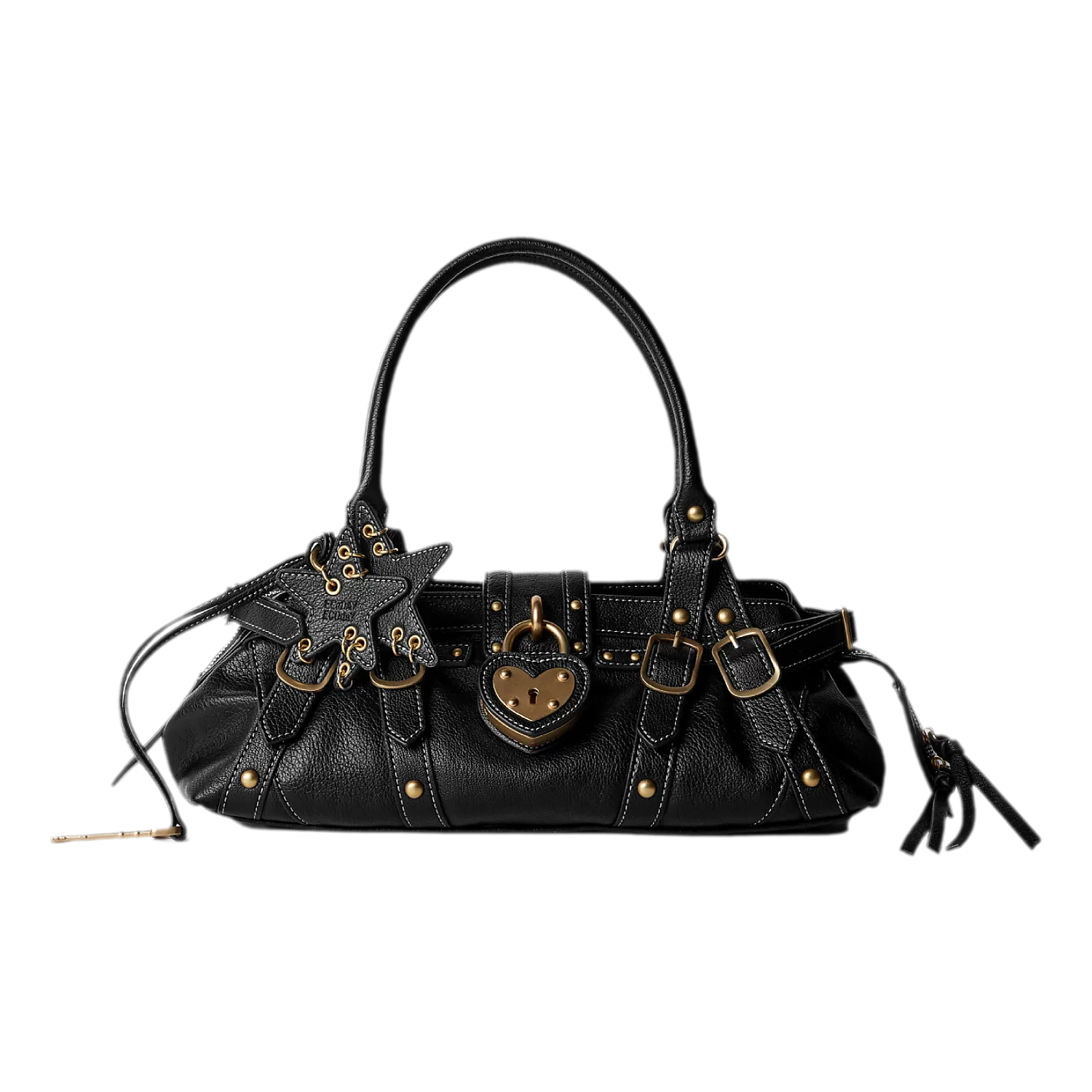 Textured Heart-Lock Top-Handle Bag