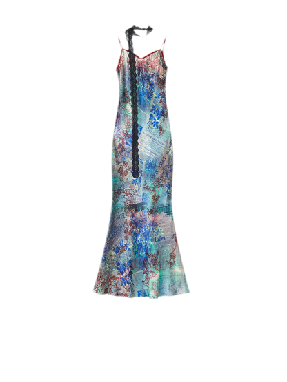 Botanical Print Bias-Cut Camisole Long Dress